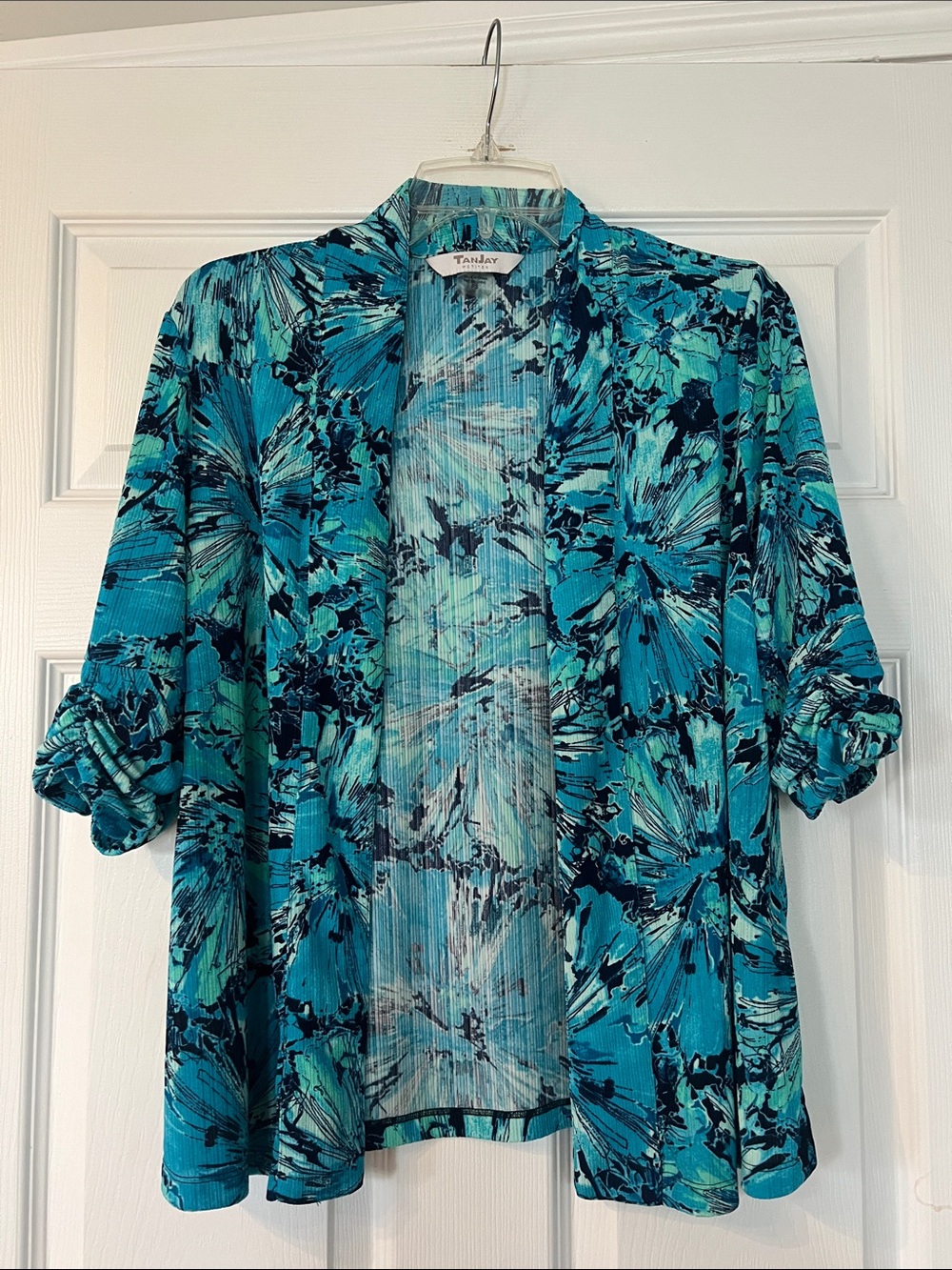 TanJay Turquoise Teal Floral Open-Front Cardigan